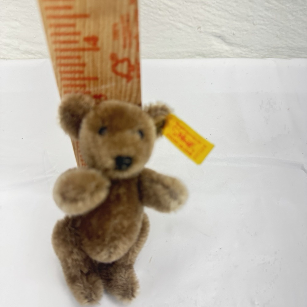 Vintage Miniature‎ Steiff Jointed 3" Sitting Dark Brown Bear Tag And Button